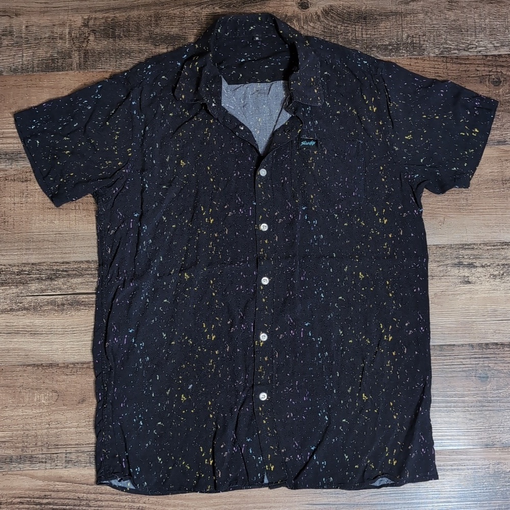 Slunks Short Sleeve Button Down Shirt Size Medium in Black